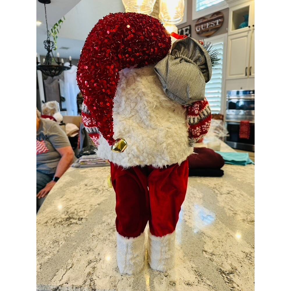 Santa Claus Figurine 24" Red Sweater Sequin Hat Christmas Decoration Holiday Fig - Picture 10 of 16